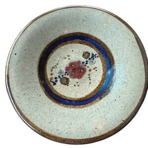 Tonala Mexican Folk Art Pottery Shallow Bowl Plate or Dish - 8.25 Peasant Signed